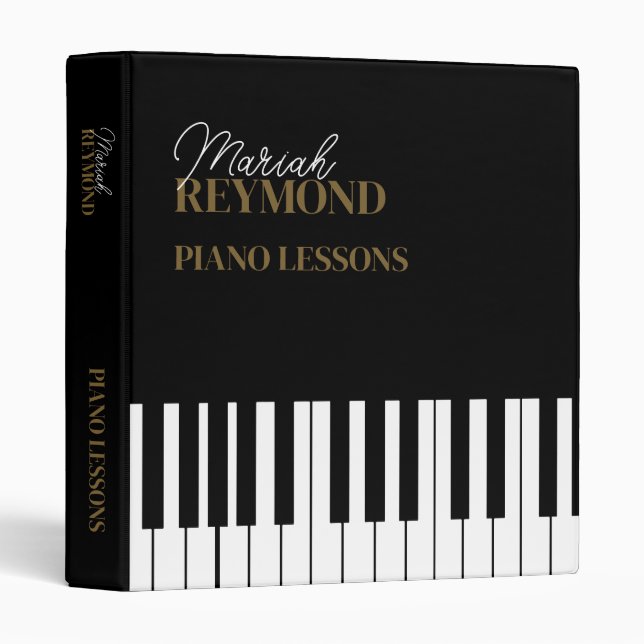 Piano Lessons Keys Keyboard custom black 3 Ring Binder (Front/Spine)