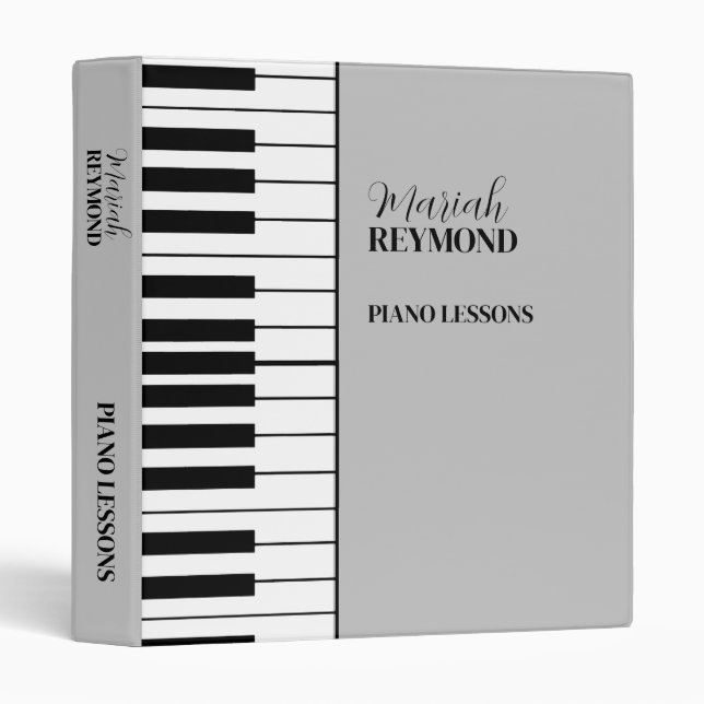 Piano Lessons Keys Keyboard gray 3 Ring Binder (Front/Spine)