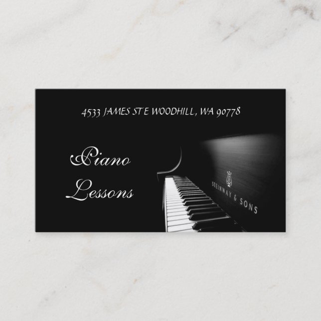 Piano Lessons, Music, Instruments Business Card (Front)