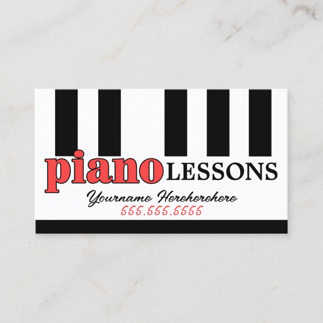 Piano Lessons Piano Tuning Modern Design Keyboard Business Card (Front)