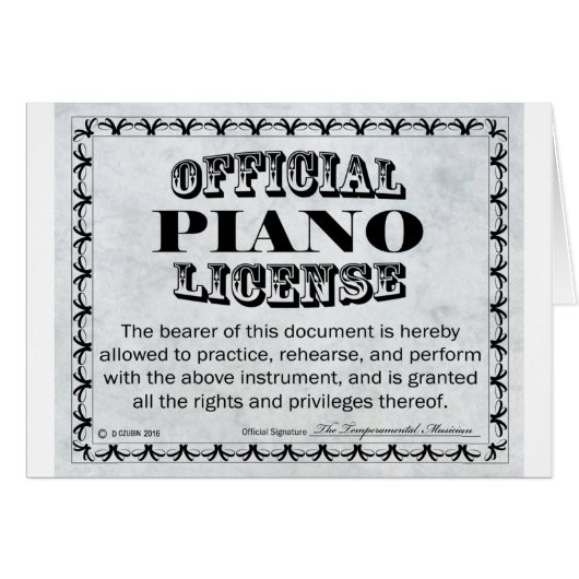 Piano License Cards (Front Horizontal)