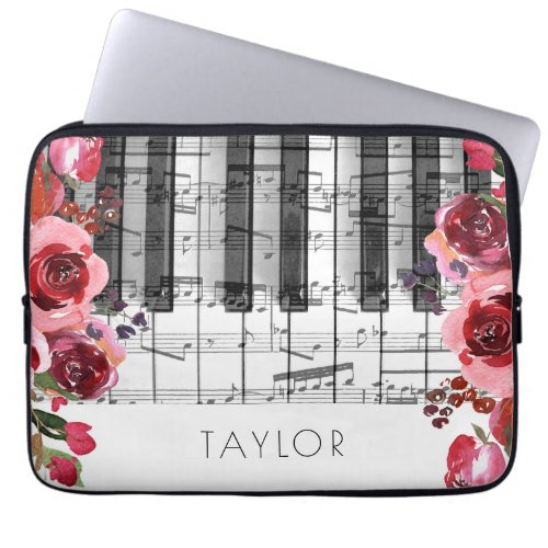 Piano marsala red pink flowers decor laptop sleeve