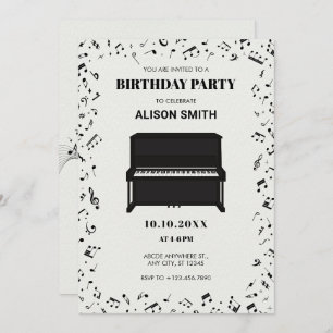 Piano melody music notes birthday invitation