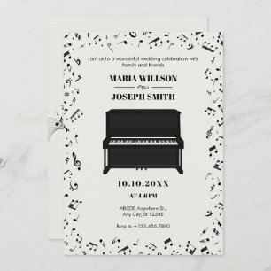Piano melody music notes wedding invitation