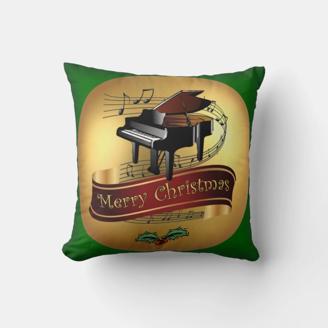 Piano ~ Merry Christmas & Musical Scroll ~  Throw Pillow (Front)