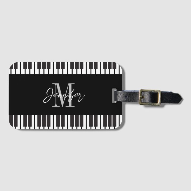  Piano Monogram Name Personalized Luggage Tag (Front Horizontal)