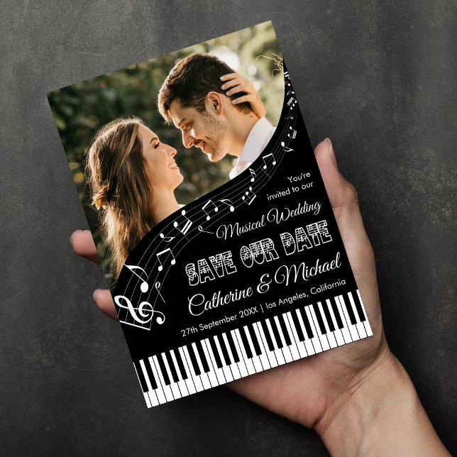 Piano Music Black & White Photo QR Code Wedding Save The Date (Creator Uploaded)