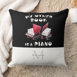 Piano Music Book Drawing Personalized Monogram 🎶 Throw Pillow