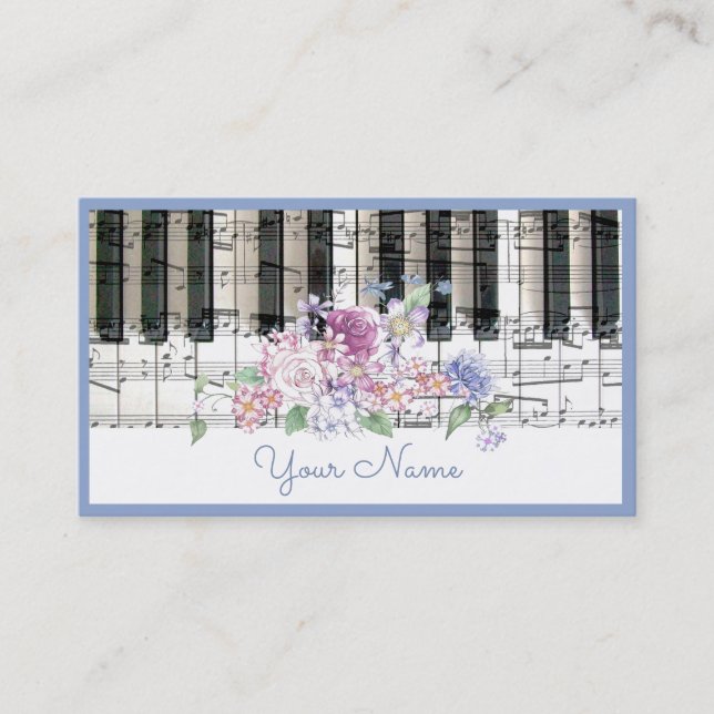 piano music floral decor business card (Front)