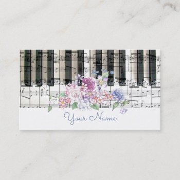 Piano Music Floral Decor Girly Business Card by musickitten at Zazzle