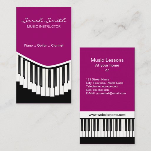 Customizable Piano Music Fuschia Business Cards