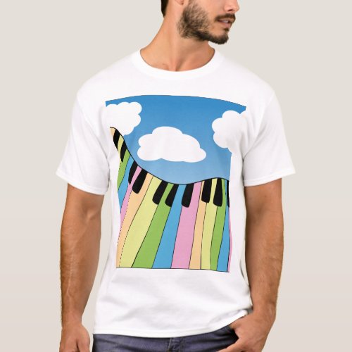 Piano Music Keys Pastel Colors Blue Sky Clouds T_Shirt