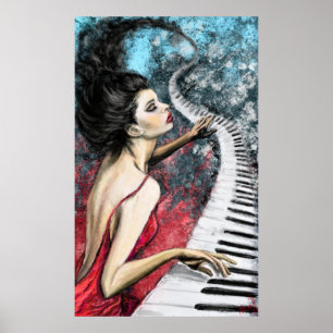 Piano Music Lady Poster