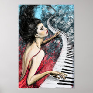 Piano Music Lady Poster
