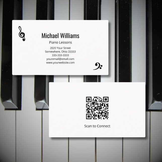 Piano Music Lessions Treble Bass Clef Business Card (Creator Uploaded)