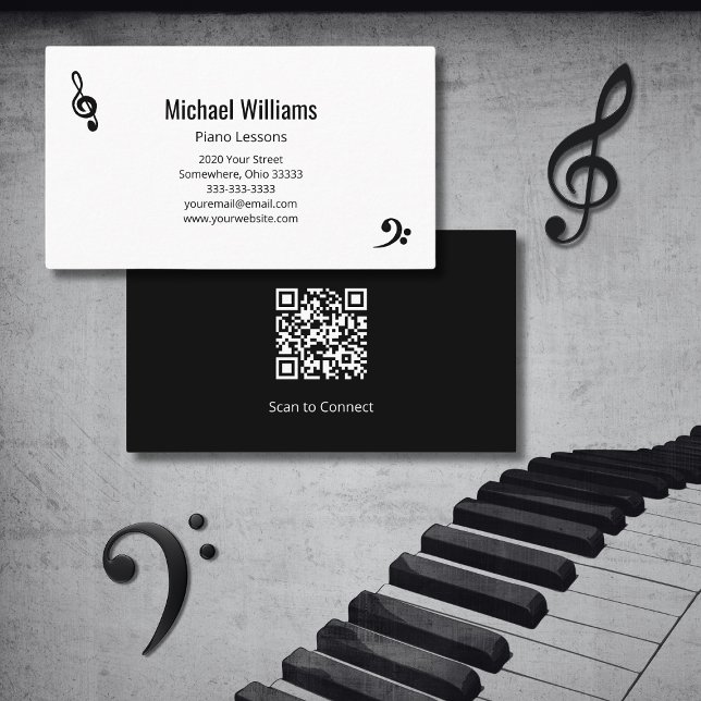 Piano Music Lessons Treble Bass Clef Business Card (Creator Uploaded)