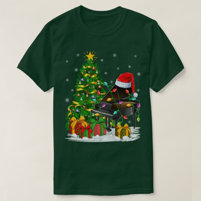 Piano Music Lover Matching Santa Hat Piano Christm T-Shirt (Design Front)