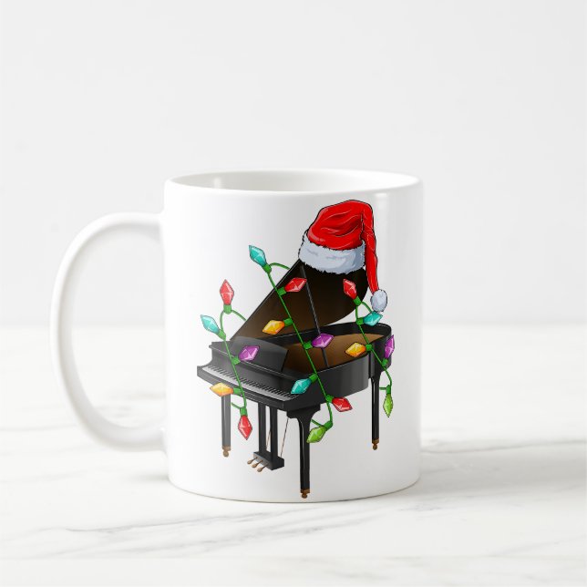 Piano Music Lover Xmas Santa Hat Piano Christmas Coffee Mug (Left)