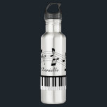 Piano Music Notes Custom Colors Personalized Stainless Steel Water Bottle<br><div class="desc">Modern, stylish water bottle with piano keyboard and music notes and a name, monogram or your custom text in your choice of font styles and colors (shown in black and white). Create your own custom look that fits your style. Ideal for pianists, music teachers and instructors, musicians and music professionals....</div>