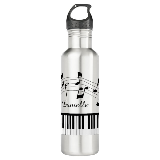 Piano Music Notes Custom Colors Personalized Stainless Steel Water Bottle (Front)