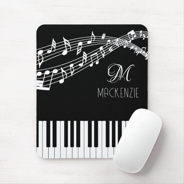 Piano Music Notes Monogram Name Custom Color Mouse Pad (With Mouse)