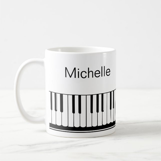 Piano Music Notes Script Name Black White Coffee M Mug (Left)