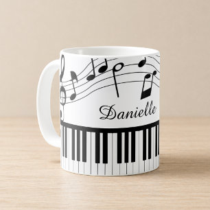 Piano Music Notes Script Name Black White Coffee Mug