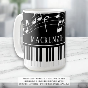 Piano Music Notes Script Name Black White Coffee Mug