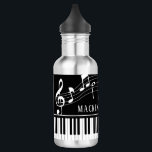 Piano Music Notes Script Name Black White Stainles Stainless Steel Water Bottle<br><div class="desc">Modern, stylish water bottle with piano keyboard and music notes in black and white personalized with a name or your custom text in an editable font style. Ideal for music teachers and students, musicians and music professionals. CHANGES: You can change the black background color or the text font style, color,...</div>