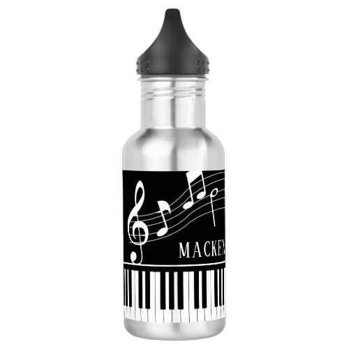Piano Music Notes Script Name Black White Stainles Stainless Steel Water Bottle