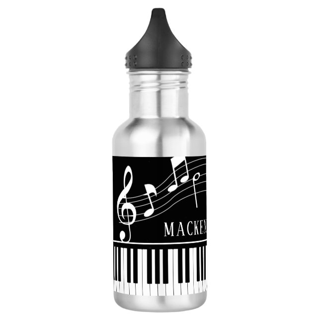 Piano Music Notes Script Name Black White Stainles Stainless Steel Water Bottle (Left)