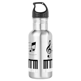 Piano Music Notes Script Name Black White Stainless Steel Water Bottle ...