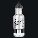 Piano Music Notes Script Name Black White Stainless Steel Water Bottle<br><div class="desc">Modern,  stylish water bottle with piano keyboard and music notes in black and white personalized with your name in a handwritten script. Ideal for music teachers,  musicians and music professionals. Contact the designer via Zazzle Chat or makeitaboutyoustore@gmail.com if you'd like this design modified or on another product.</div>