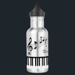 Piano Music Notes Script Name Black White Stainless Steel Water Bottle<br><div class="desc">Modern,  stylish water bottle with piano keyboard and music notes in black and white personalized with your name in a handwritten script. Ideal for music teachers,  musicians and music professionals. Contact the designer via Zazzle Chat or makeitaboutyoustore@gmail.com if you'd like this design modified or on another product.</div>
