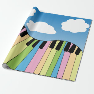 Piano Music Pastel Keyboard Blue Sky Clouds Wrapping Paper