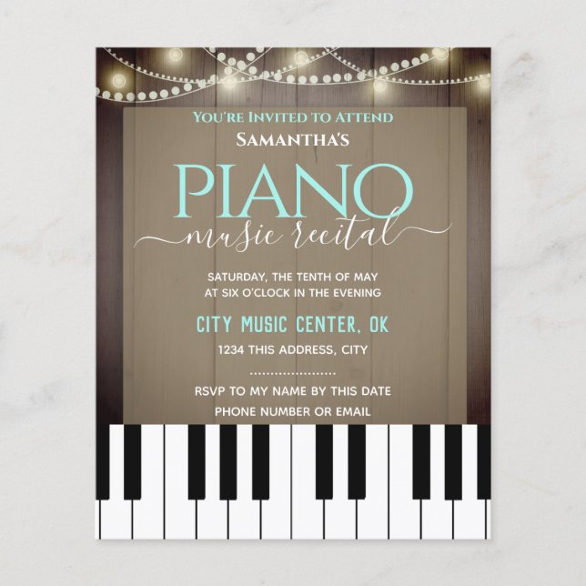 Piano Music Recital Formal Invitation Brown  (Front)