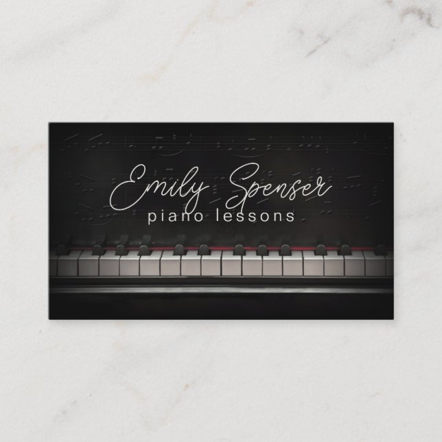 Piano Music Teacher Black Business Card (Front)