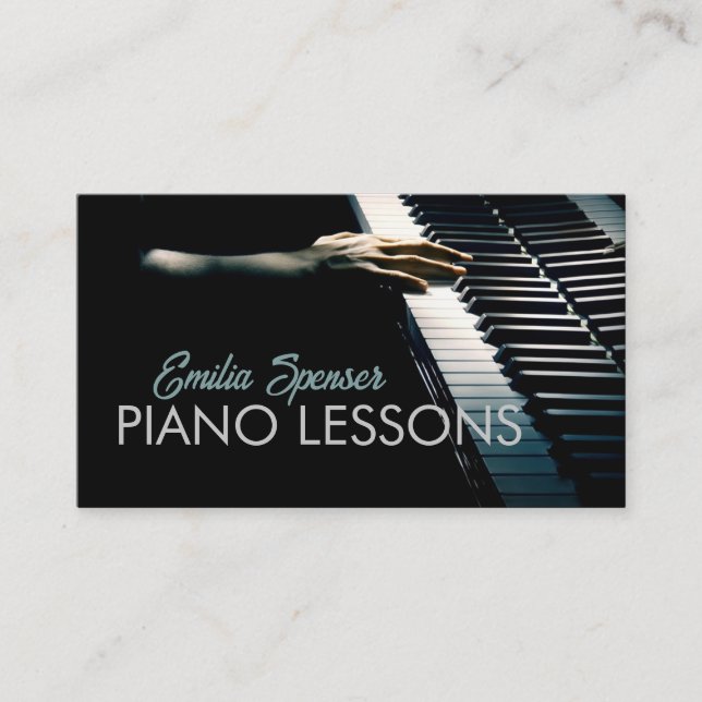 Piano Music Teacher Black Business Card (Front)