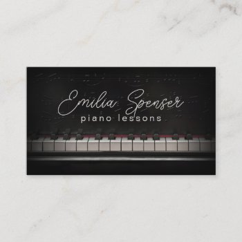 Piano Music Teacher Black Business Card by Jolanta_Prunskaite at Zazzle