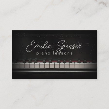 Piano Music Teacher Black Business Card