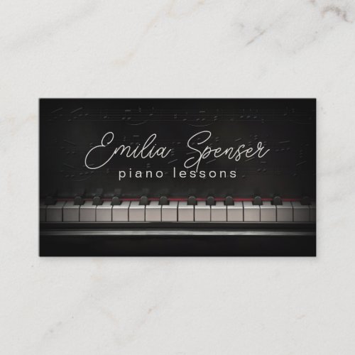 Piano Music Teacher Black Business Card