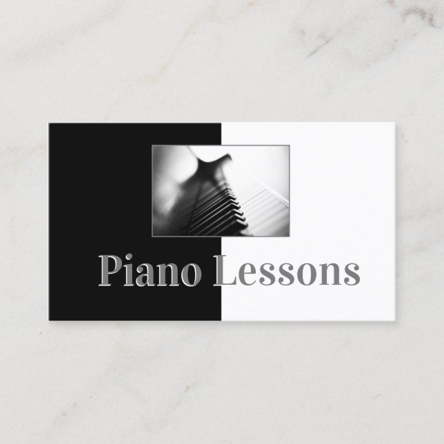 Piano Music Teacher Black & White Business Card (Front)