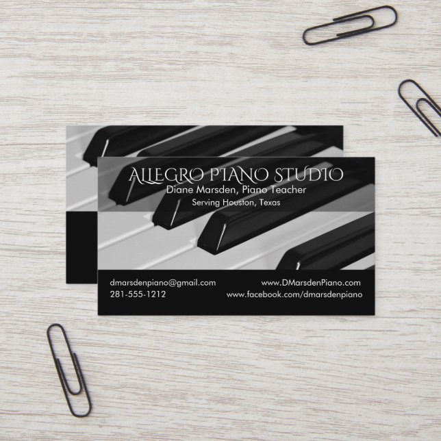Piano Music Teacher Classic with Social Media Business Card (Front/Back In Situ)