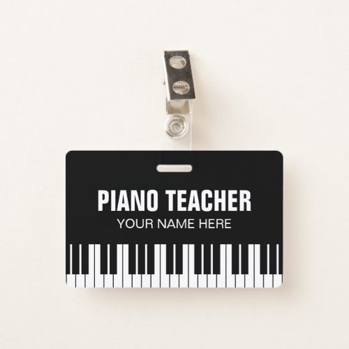 Piano music teacher name badge with clip