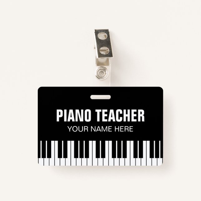 Piano music teacher name badge with clip (Front with Clip)