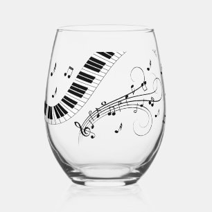 Piano Music Theme Design Stemless Wine Glass