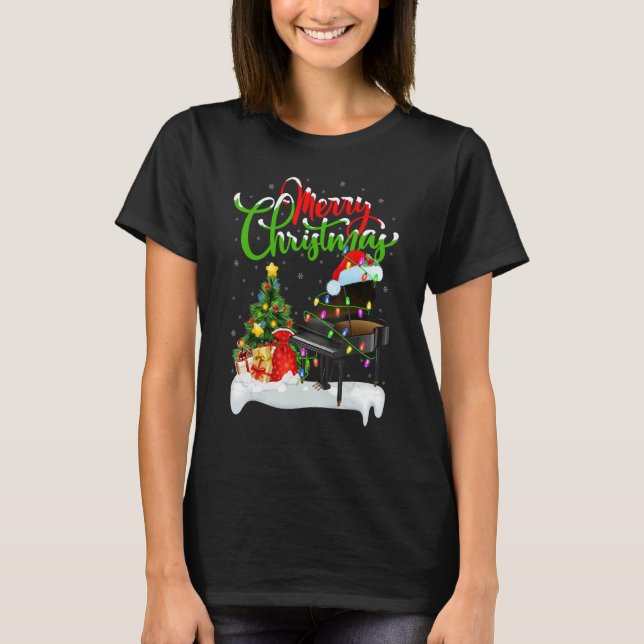 Piano Music   Xmas Decorations Santa Piano Christm T-Shirt (Front)