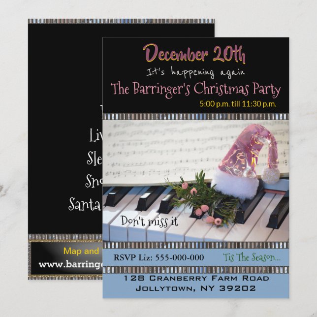 Piano Musical Holiday Party Invitation (Front/Back)
