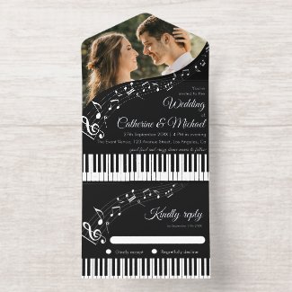 Piano Musical Notes Black & White Photo Wedding