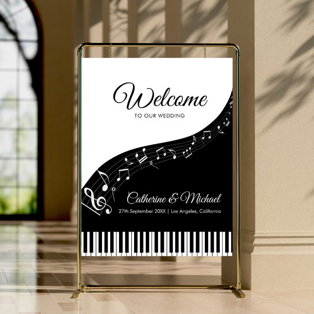 Piano Musical Notes Black & White Wedding Welcome Foam Board (Creator Uploaded)
